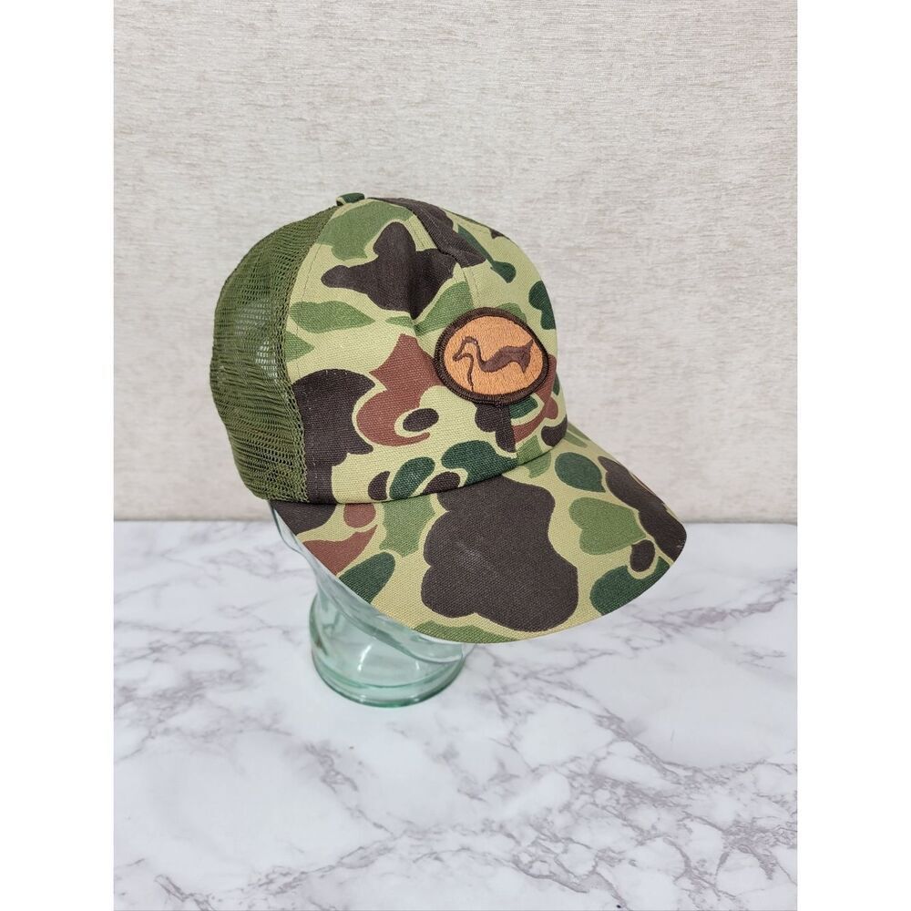 Duxbak Vintage Camo Trucker Hat with Duck Patch Green Brown Mesh Back Snapback